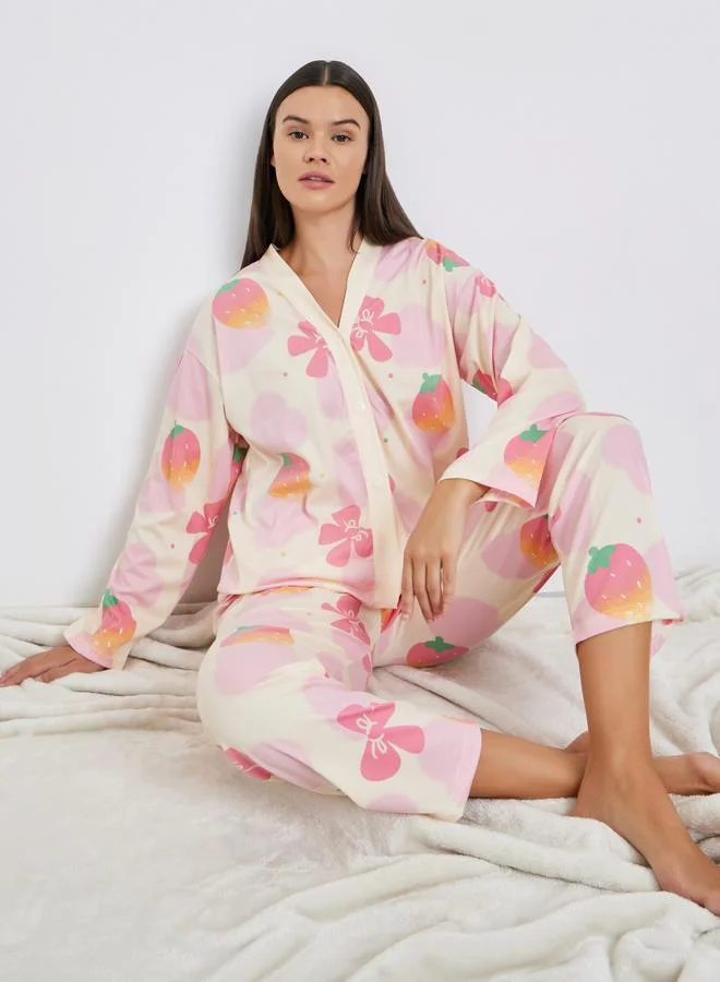 ستايلي طقم بيجاما من بنطال وبلوزة بطبعة زهور