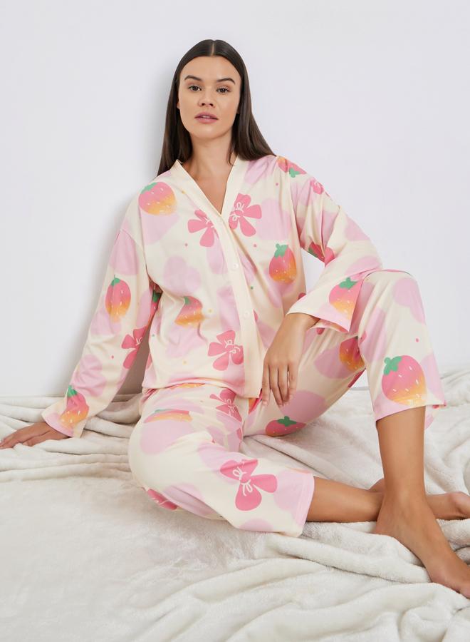 ستايلي طقم بيجاما من بنطال وبلوزة بطبعة زهور - Image 1