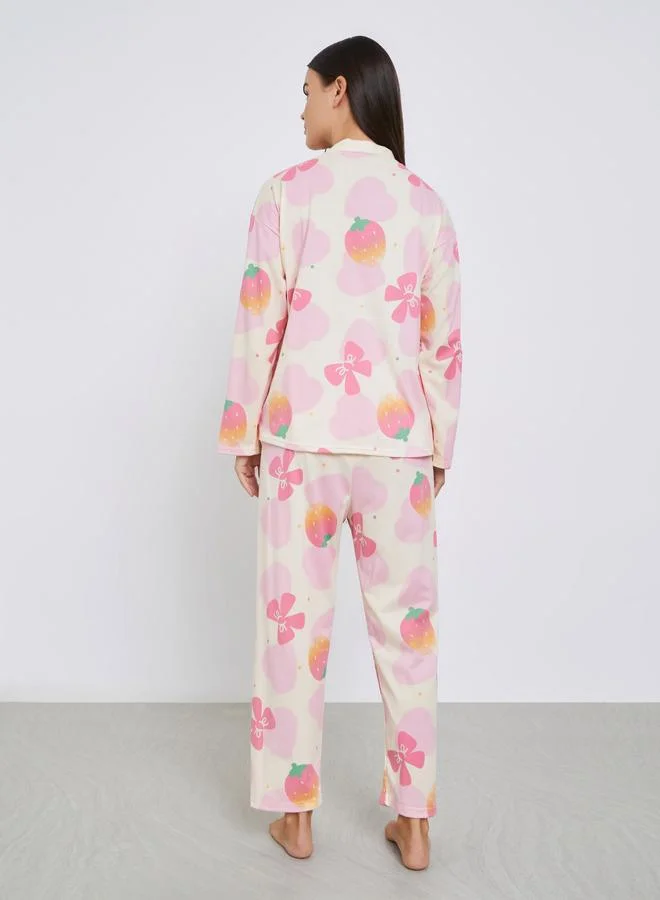 Styli Styli Floral Print Shirt and Pyjama Set