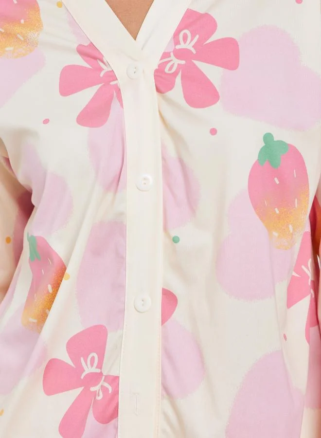 Styli Styli Floral Print Shirt and Pyjama Set