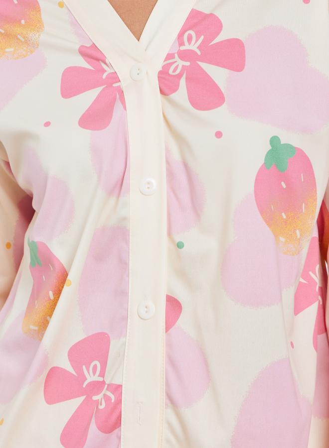 ستايلي طقم بيجاما من بنطال وبلوزة بطبعة زهور - Image 4