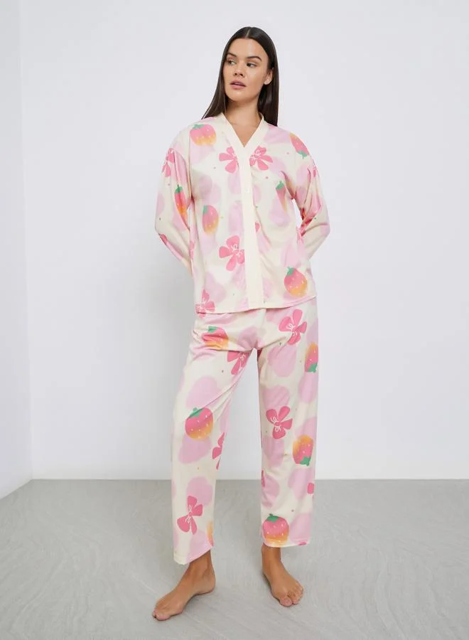 ستايلي طقم بيجاما من بنطال وبلوزة بطبعة زهور