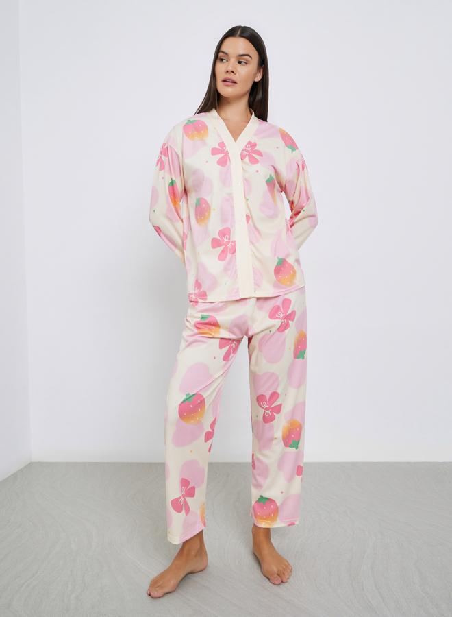 ستايلي طقم بيجاما من بنطال وبلوزة بطبعة زهور - Image 2