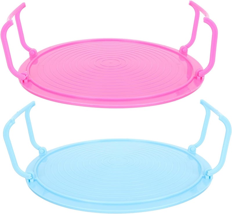 2pcs Microwave Oven Food Steaming Rack with Rounded Food Tray, Layered Kitchen Storage Stand for Cooking and Heating, Blue and Rose Red, Multifunctional Kitchen Organizer - Image 1