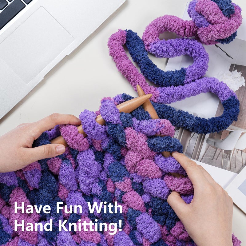 Cozyful Chunky Yarn for Hand Knitting - #10 Chunky Chenille Blanket Yarn, Jumbo Big Thick Chunky Yarns for Crocheting, Tie Dye Bulky Knit Yarns, 8 Skein (25 yds 8 oz Each Skein), Multi Purple - Image 5