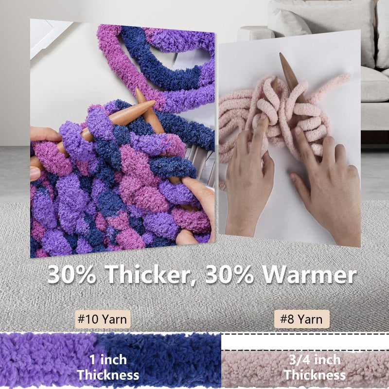 Cozyful Chunky Yarn for Hand Knitting - #10 Chunky Chenille Blanket Yarn, Jumbo Big Thick Chunky Yarns for Crocheting, Tie Dye Bulky Knit Yarns, 8 Skein (25 yds 8 oz Each Skein), Multi Purple - Image 3