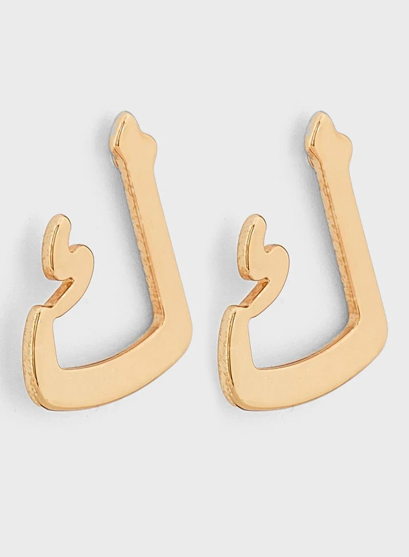 Bangle up Arabic Initial "K" Stud Earrings