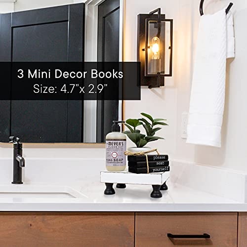 KIBAGA Farmhouse Bathroom Decor - Funny Rustic Wooden Mini Books for Your Restroom Shelf - The Perfect Small Decorative Accent for The Guest Bathroom - Black - Image 2