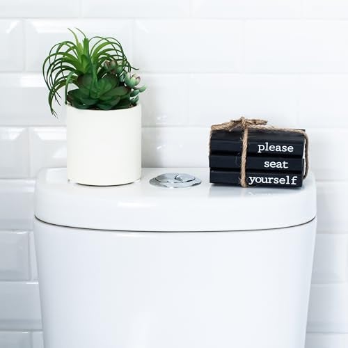 KIBAGA Farmhouse Bathroom Decor - Funny Rustic Wooden Mini Books for Your Restroom Shelf - The Perfect Small Decorative Accent for The Guest Bathroom - Black - Image 5