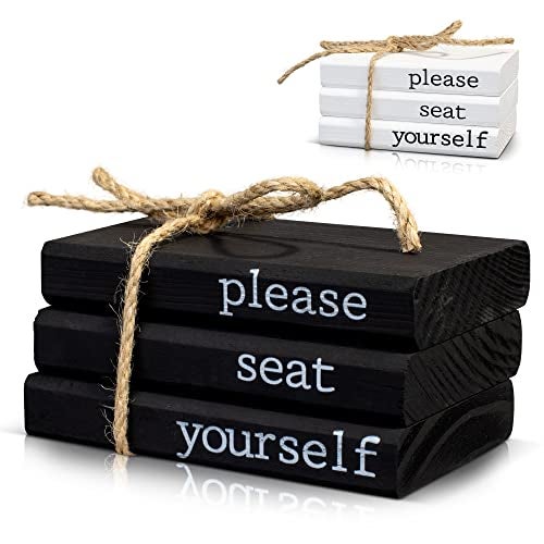 KIBAGA Farmhouse Bathroom Decor - Funny Rustic Wooden Mini Books for Your Restroom Shelf - The Perfect Small Decorative Accent for The Guest Bathroom - Black - Image 1