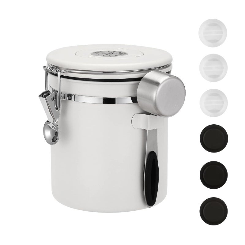 ShanSon Coffee Canister Airtight Coffee Container Stainless Steel Coffee Bean Storage Container with Scoop Coffee Canister for Beans Grounds Sugar Flour Tea Cereal,16OZ, White - Image 1