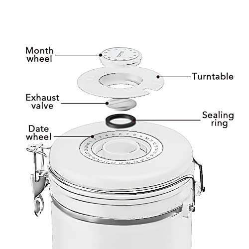 ShanSon Coffee Canister Airtight Coffee Container Stainless Steel Coffee Bean Storage Container with Scoop Coffee Canister for Beans Grounds Sugar Flour Tea Cereal,16OZ, White - Image 5