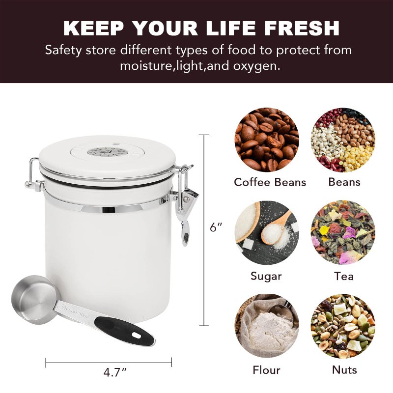 ShanSon Coffee Canister Airtight Coffee Container Stainless Steel Coffee Bean Storage Container with Scoop Coffee Canister for Beans Grounds Sugar Flour Tea Cereal,16OZ, White - Image 4
