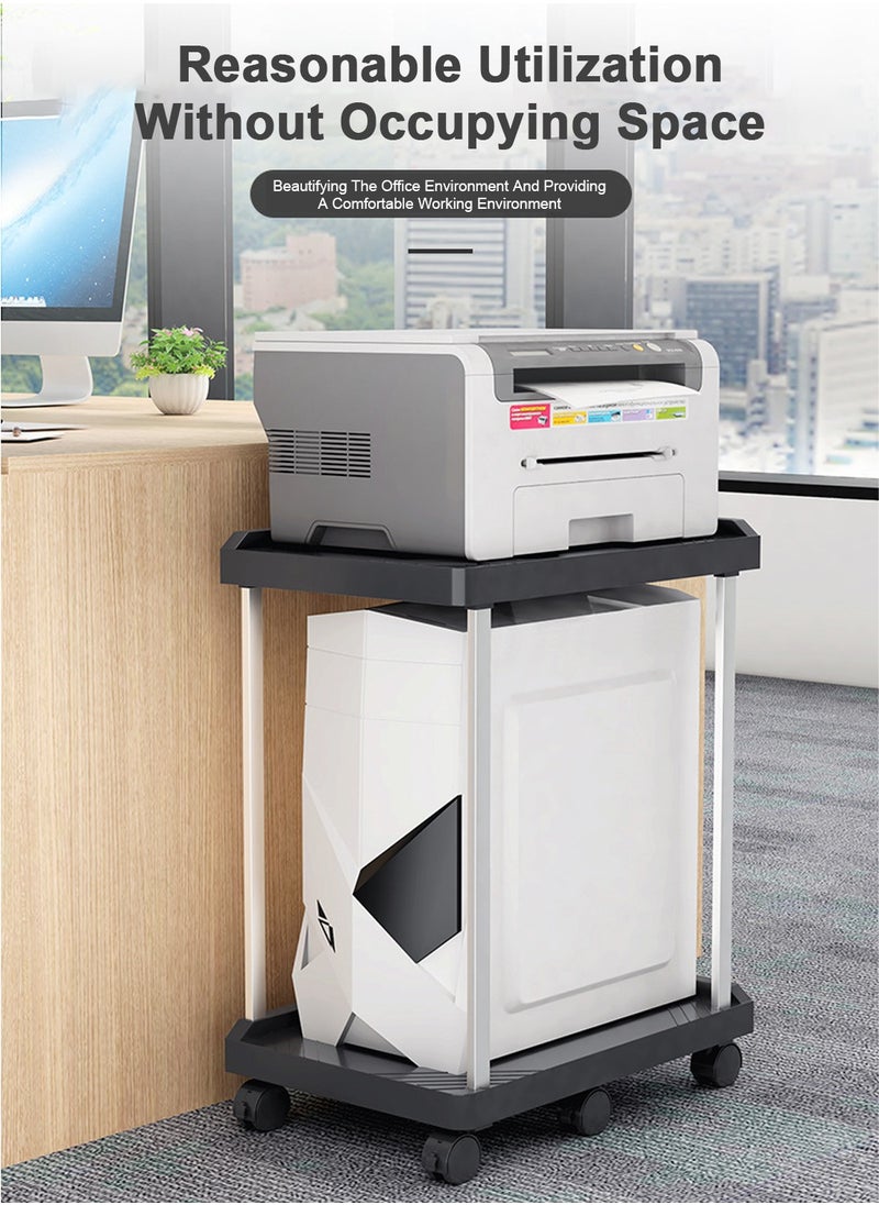 2 Tier Mobile Computer PC Tower Stand, Holder Stand Cart with Rolling Caster Wheels, Fits Most Gaming PC and Printer Under Desktop Tower Stand, Rolling Computer Tower Stand, Office Floor Stand, Black