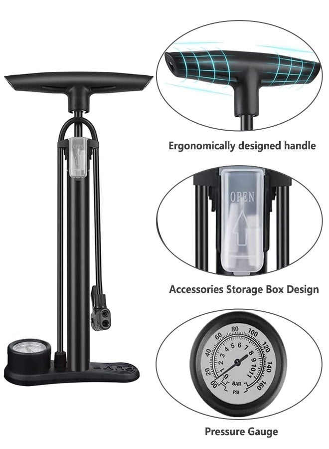 HOOTO Pump with Gauge - Portable Bicycle Tire Pump - 160 PSI Bike Air Pump with Presta and Schrader（black） - Image 2