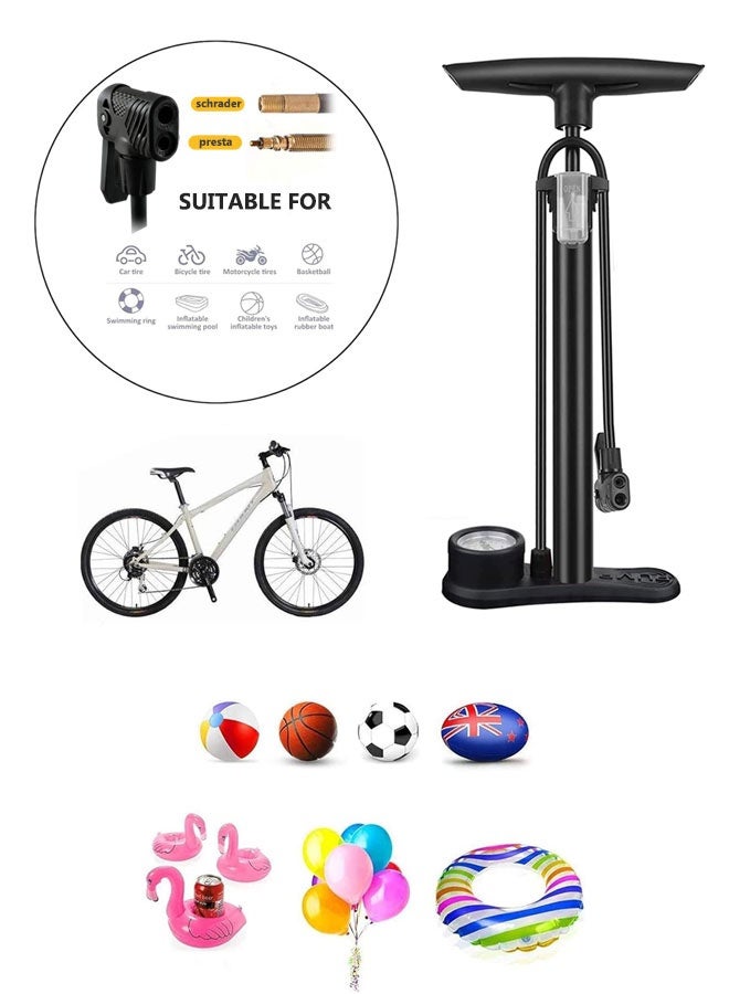 HOOTO Pump with Gauge - Portable Bicycle Tire Pump - 160 PSI Bike Air Pump with Presta and Schrader（black） - Image 4
