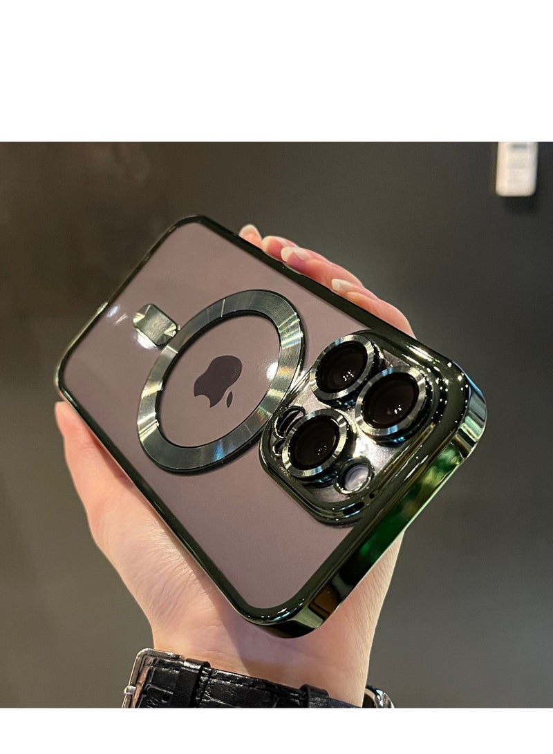AROAQ Magnetic Case For iphone, Shockproof iPhone Bumper Cover, Plating For Magsafe Wireless Charge Case, Anti-scratch Mobile Protective Cover For iphone 15 Pro Max, 15 Plus, Pro, ( Dark Green ) - Image 1