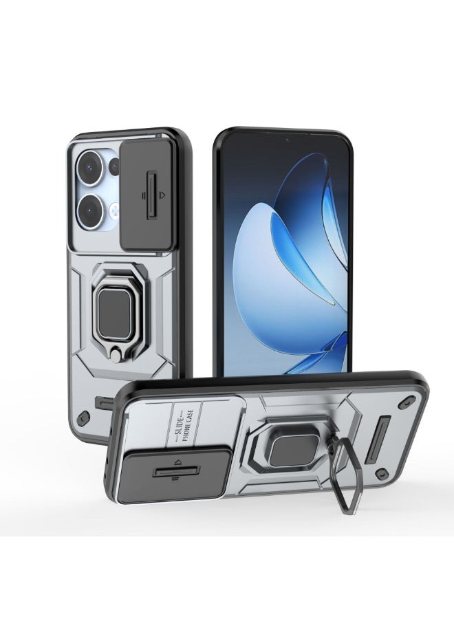 General Case Compatible with OPPO Reno 13 Pro 5G Case, 360° Metal Ring Magnetic Kickstand Shell with Camera Lens Slide Window, TPU+PC Armor Shockproof Protective Cover  - Image 1