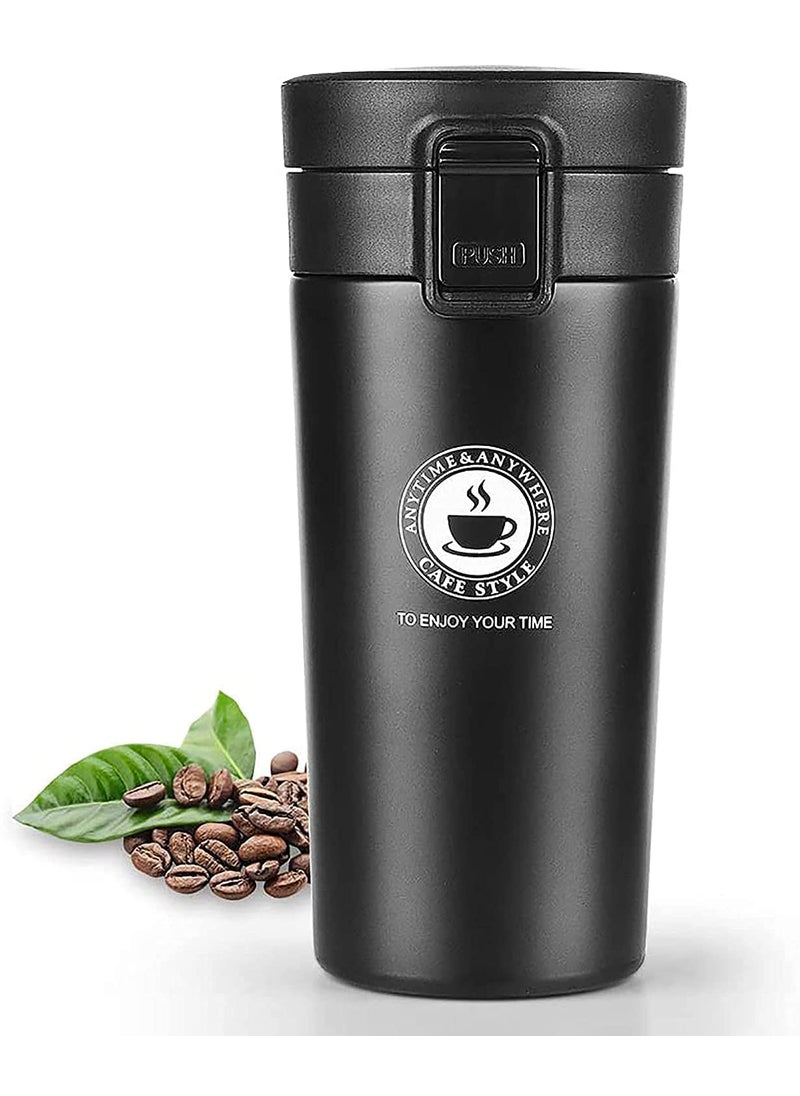 KD ZONE KD ZONE Thermos Flask with Lid Insulated Travel Tea and Coffee Mug Portable Thermal Cup Stainless Steel Vacuum Insulated Tumbler Cup for Hot Cold Drinks Black 400 ML  - Image 1