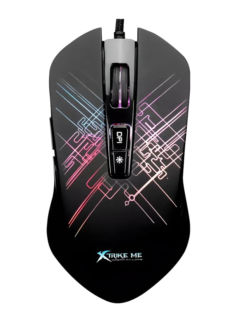 XTRIKE ME GM-510 Wired Gaming Mouse 4800 DPI Optical Sensor 7 Buttons RGB Backlight Programmable-BLACK  - Image 1