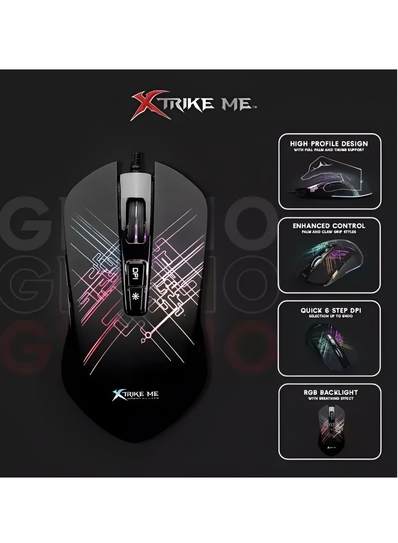 XTRIKE ME GM-510 Wired Gaming Mouse 4800 DPI Optical Sensor 7 Buttons RGB Backlight Programmable-BLACK  - Image 5