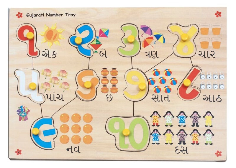Skillofun Wooden Gujarati Numbers Tray, Engaging Educational Toy Combining Numeracy & Shape Recognition for Cognitive Development | Unique Way to Make Learning Fun | Interactive Experience for Kids - Image 2