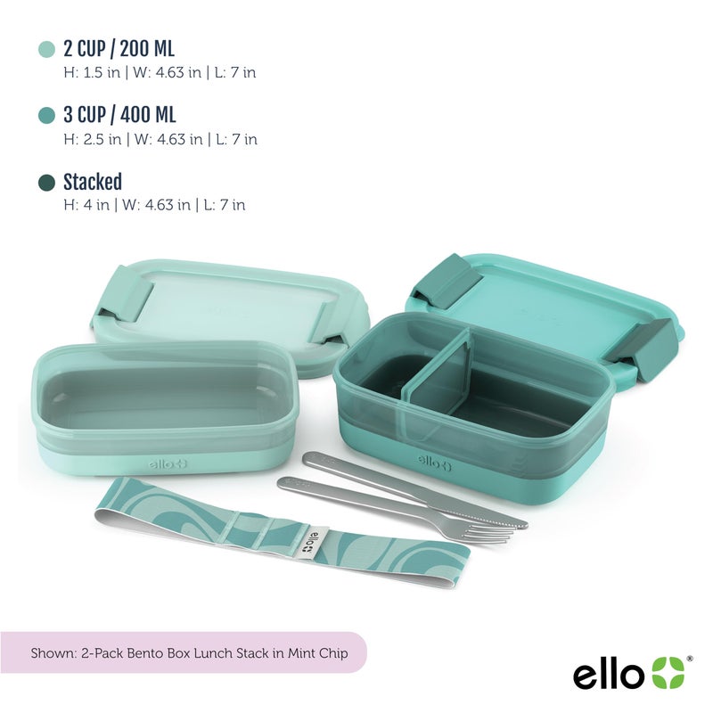 Ello 2-Pack Lunch Stack Plastic Food Storage Container Bento Box with Airtight, Leak-Proof Locking Plastic Lids and Silicone Base, BPA-Free, Freezer, Microwave, and Dishwasher Safe, Mint Chip - Image 3