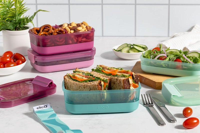 Ello 2-Pack Lunch Stack Plastic Food Storage Container Bento Box with Airtight, Leak-Proof Locking Plastic Lids and Silicone Base, BPA-Free, Freezer, Microwave, and Dishwasher Safe, Mint Chip - Image 4