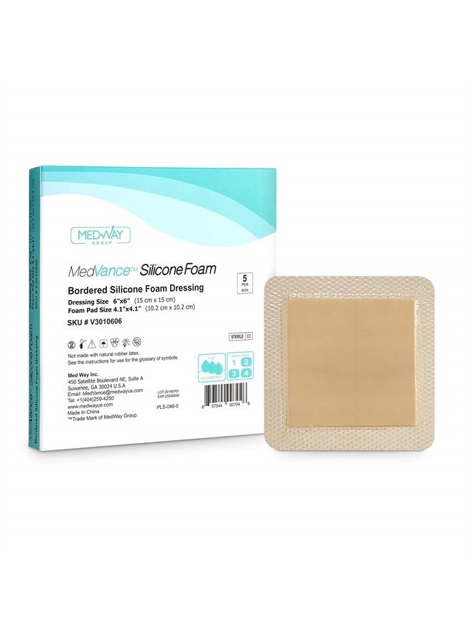 MedVance TM Silicone - Bordered Silicone Adhesive Foam Dressing Size 6"x6" (4.1"x4.1" pad), Box of 5 dressings - Image 1