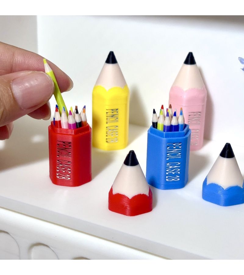 13 Pcs Red Mini Colored Pencil Pen Set With Fake Pencils For Dollhouse School Supplies - Image 2