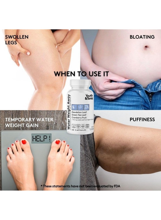 Youth & Tonic Water Weight Pills for Thin Waistline Belly Bloating Swelling & Temporary Water Retention + Electrolytes Replenish as Natural Diuretic Supplement for Woman & Men - 120 Capsules by Youth & Tonic  - Image 3
