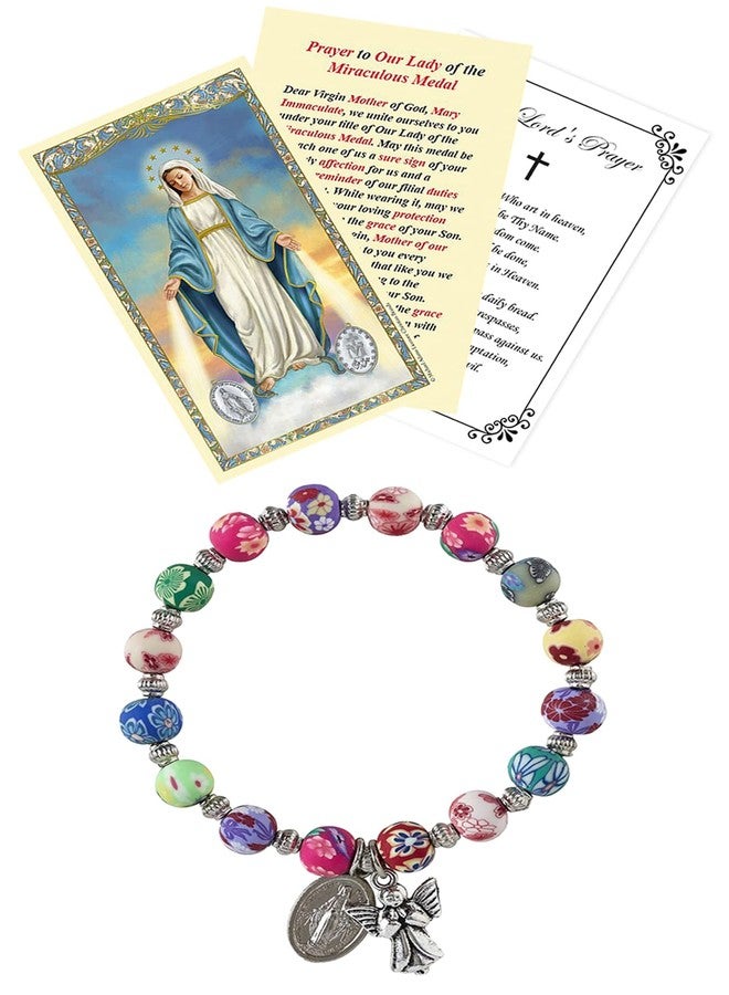 Trendzeen Miraculous Medal Bracelet with Miraculous Medal Prayer Card, The Lord's Prayer Card - Stretch Miraculous Bracelet with Guardian Angel Dangle - Miraculous Medal Bracelet For Women Set of 3 Items - Image 1