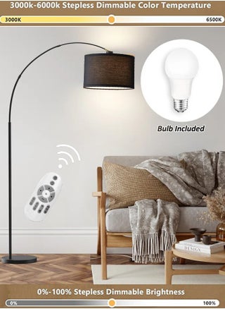 Floor Lamp for Living Room with Remote Control,Modern Arc-shaped standing Lamp  with Dimmable 9W Led Bulb,Curved Tall Lamp with Marble Base,183*38cm Adjustable Height,Black - pzsku/Z84B43F916714C049D0DEZ/45/_/1725873273/685fa5ef-5c09-44df-8bcf-074f4ac70272