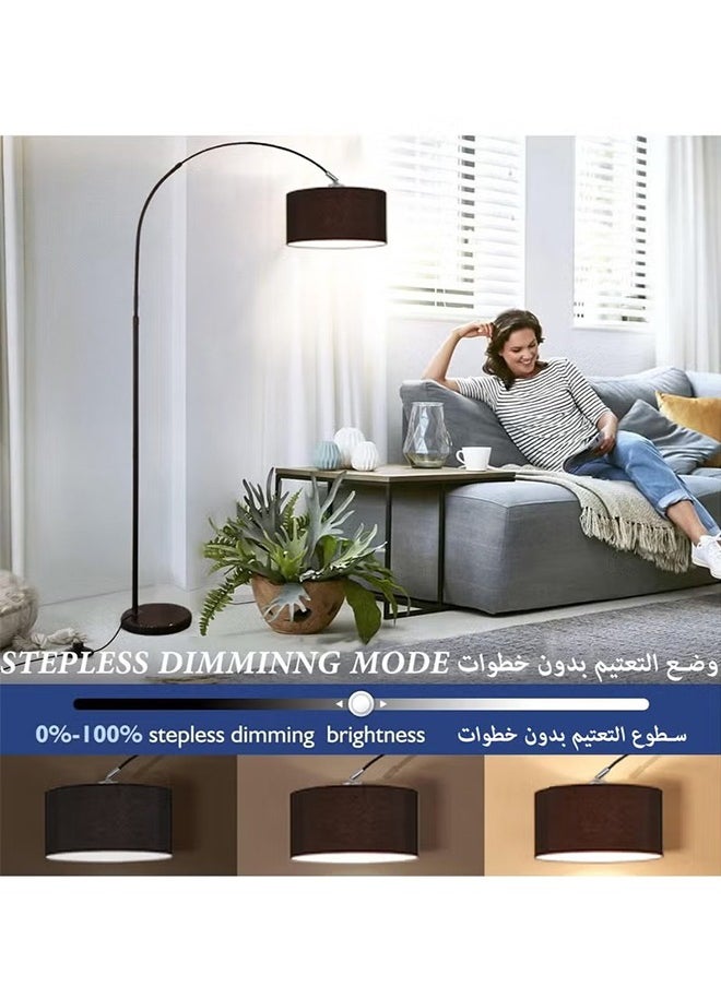 Floor Lamp for Living Room with Remote Control,Modern Arc-shaped standing Lamp  with Dimmable 9W Led Bulb,Curved Tall Lamp with Marble Base,183*38cm Adjustable Height,Black
