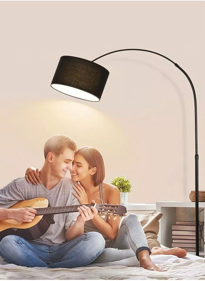 Floor Lamp for Living Room with Remote Control,Modern Arc-shaped standing Lamp  with Dimmable 9W Led Bulb,Curved Tall Lamp with Marble Base,183*38cm Adjustable Height,Black