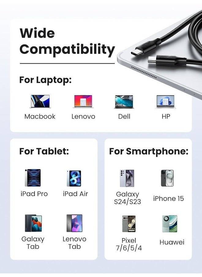 USB C to USB C Fast Charging Cable 1.8m, PD 3.0 3A Compatible with iPhone 15 Series, MacBook/iPad Pro, Samsung Galaxy S24 Ultra/S23/22/Z Fold/Z Flip, Google Pixel 7 ,Switch