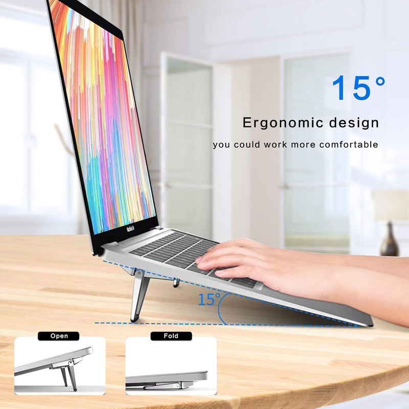 CERLINK Mini Laptop Stand for Desk Holder Computer Portable Foldable Adjustable Notebook Stands, Aluminium Metal MacBook Stand, Compatible with 10-15.6 Inch Laptops, iPad-Silver (Pack of 2) - Image 3
