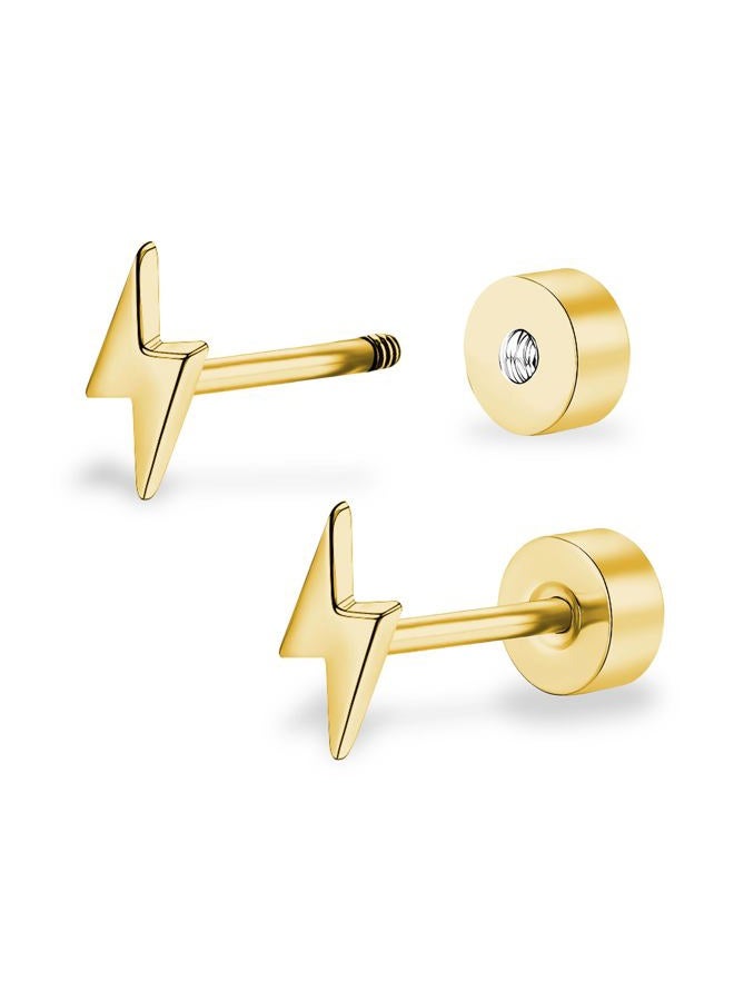 ZDE Titanium Women Flatback Earrings Celestial Lightning Bolt Stud Earrings 5mm Flat Back CZ Earrings Hypoallergenic Cartilage Flatback Earring Tragus Helix Tragus Conch Piercing (Gold) - Image 1