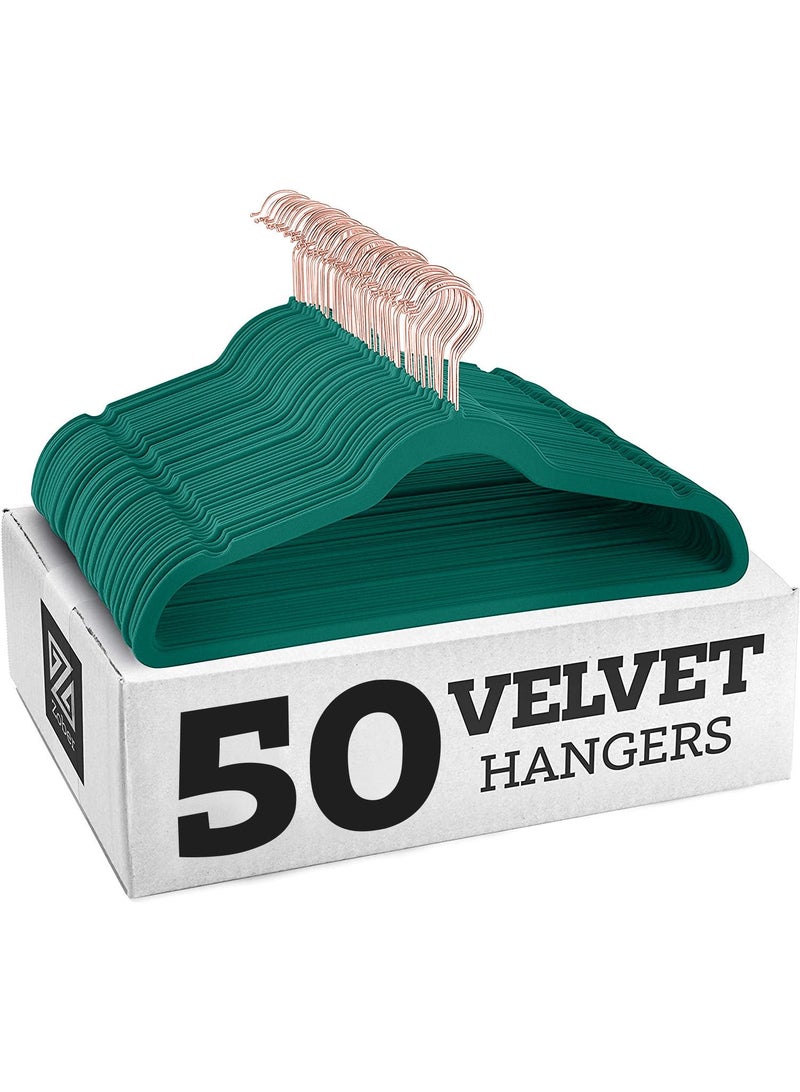 Y&D Peacock Green Rose Gold Hook  50-Piece Flocking Clothes Drying Magic Anti Wrinkle Multi Function Anti Slip Hanger  - Image 1