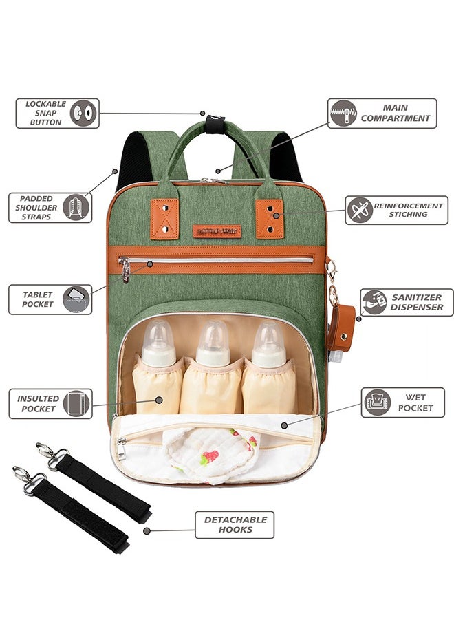 Little Story - 2-In-1 Diaper Bag With Sanitizer Bottle, Keychain And Stroller Hooks - Green - Image 1