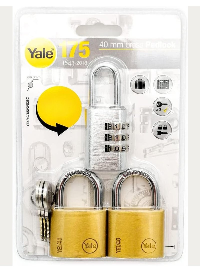 Yale YE1/40/122/2/S28C 40mm Heavy Duty Hardened Brass Padlock 