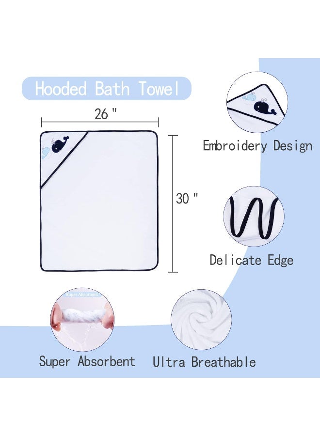 Viviland Baby Towels and Washcloths, Soft Absorbent Baby Boy Bath Towel Set, Whale Hooded Towels with 5 Infant Washcloths - Image 2