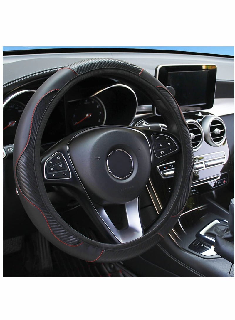SYOSI Car Steering Wheel Cover, Universal Black Microfiber Leather Elastic 15-inch Stitching Anti-Slip Steering Wheel Protector for Family Men Women Interior Accessories - Image 1