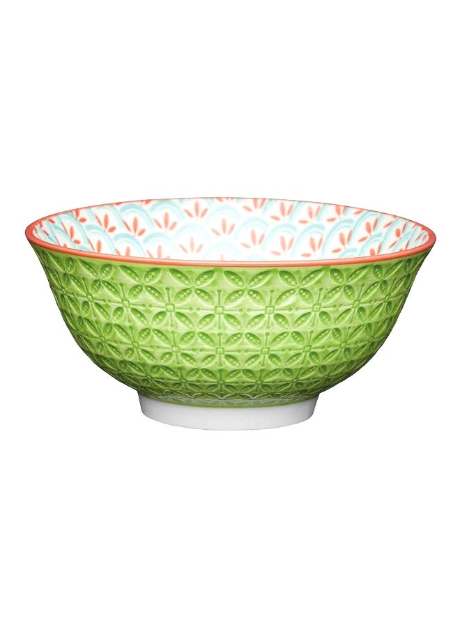 KitchenCraft Geometric Design Food Safe Ceramic Bowl Green and Red 15.7 cm KCBOWL31 - Image 1