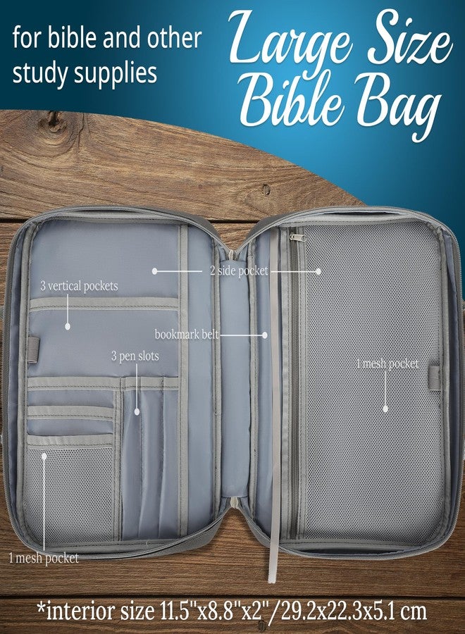 DEHITE Bible Cover Case for Women and Men - Grey Bible Carrying Bag Extra Large Size - | Fit Book 11.2 x 8.4 x 1.8 IN | Pen Slots | Zippered Pocket | Shoulder Strap | Premium Fabric - Image 3