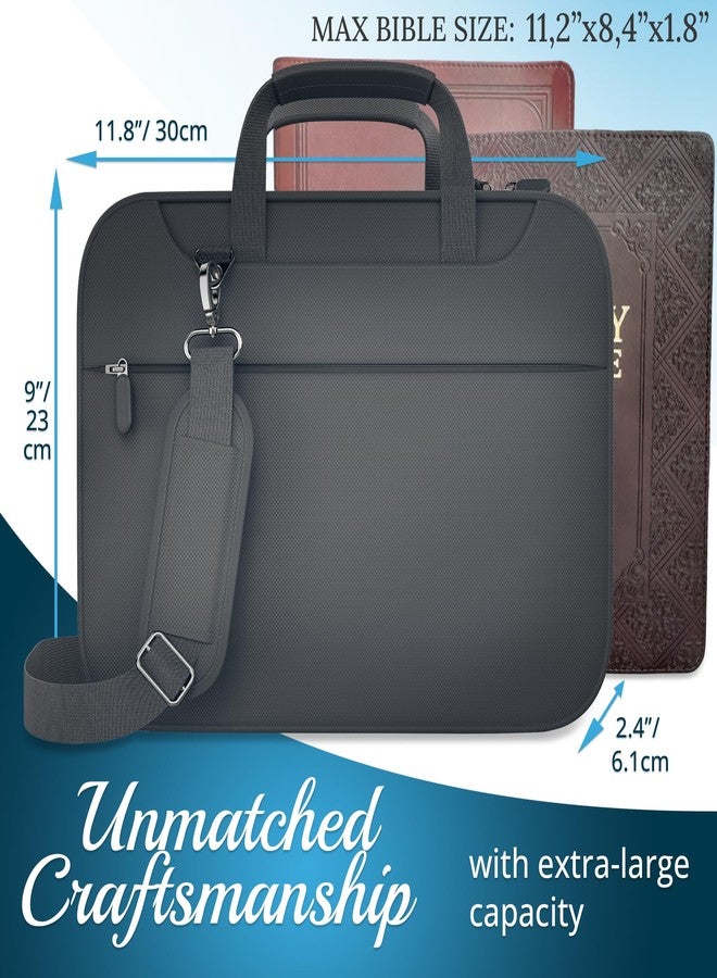 DEHITE Bible Cover Case for Women and Men - Grey Bible Carrying Bag Extra Large Size - | Fit Book 11.2 x 8.4 x 1.8 IN | Pen Slots | Zippered Pocket | Shoulder Strap | Premium Fabric - Image 2