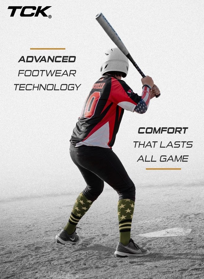 TCK Freedom Dugout USA Stars & Stripes Baseball & Softball Socks, Over the Calf - Military Green/Vegas Gold/Black, Medium - Image 4