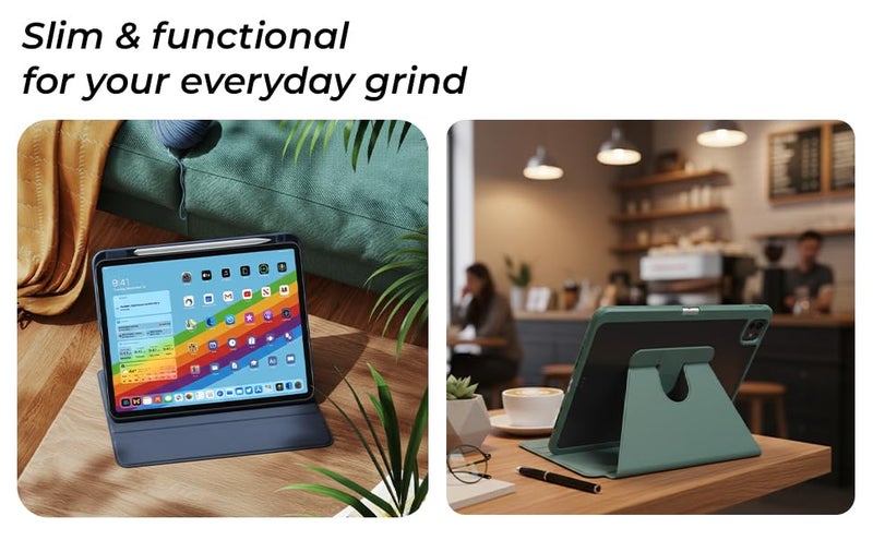 Arctic Fox Smart Folio Rotating Cover Case for iPad Air 11 inch M3/M2 2025/2024, iPad Air 5th/4th Gen Case 10.9 Inch, 360 Degree Rotation Protective Stand Cover Clear Back (Green) - Image 3