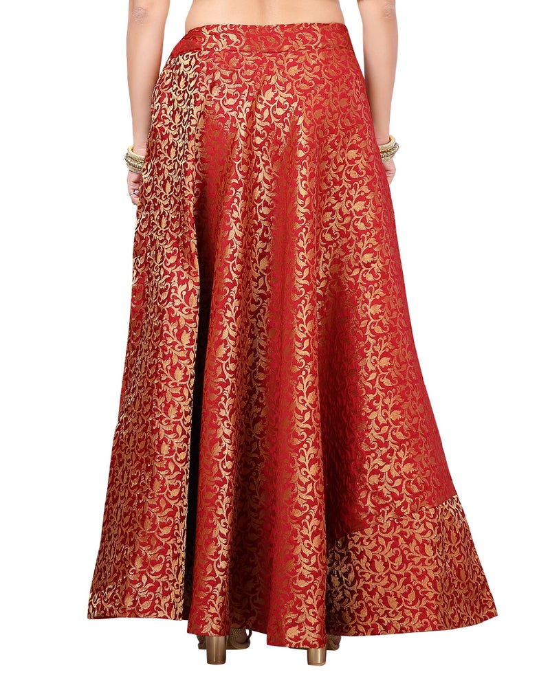 Studio Shringaar Polyester Women's Benaras Brocade Readymade Maxi Skirt Lehenga Set Ghagra(Free Size,Maroon) - Image 2