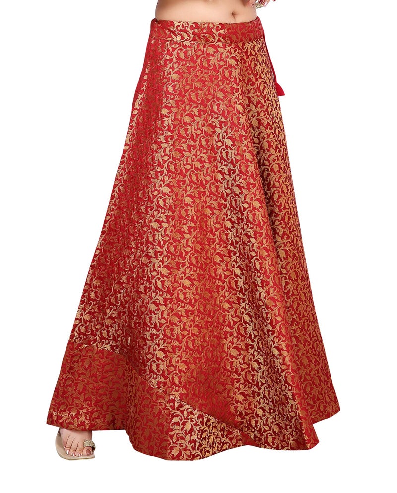 Studio Shringaar Polyester Women's Benaras Brocade Readymade Maxi Skirt Lehenga Set Ghagra(Free Size,Maroon) - Image 5